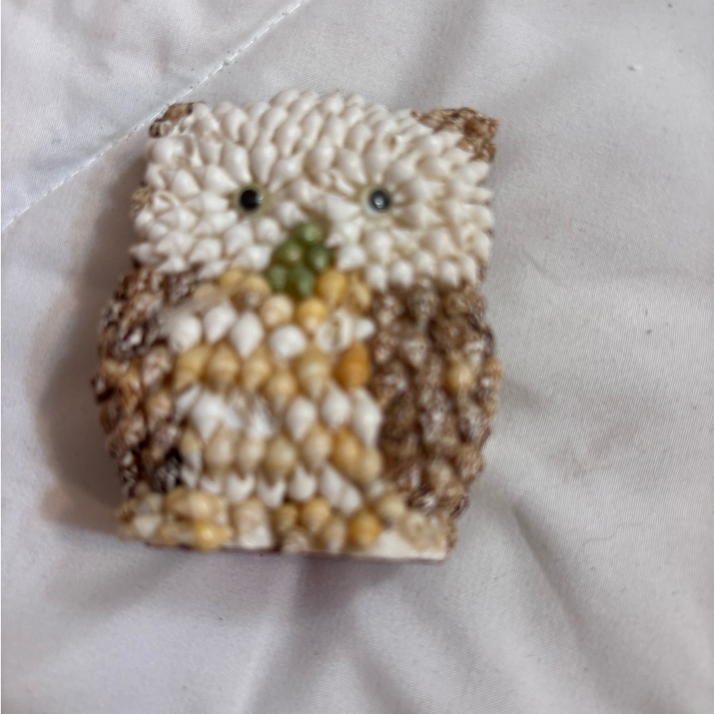 Vintage Cute seashell Owl figurine- made with real seashells